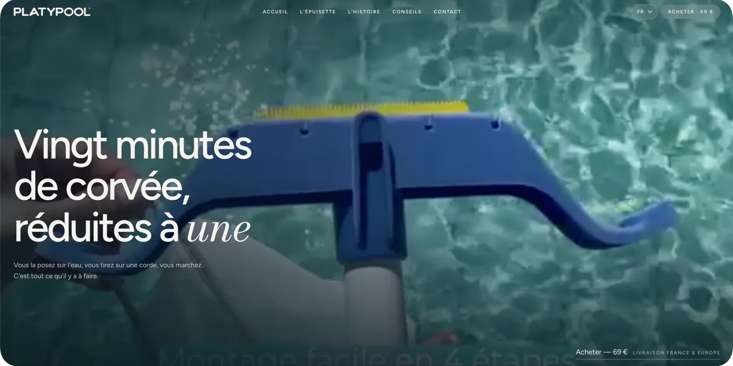Web de producto para el limpia piscinas Platypool