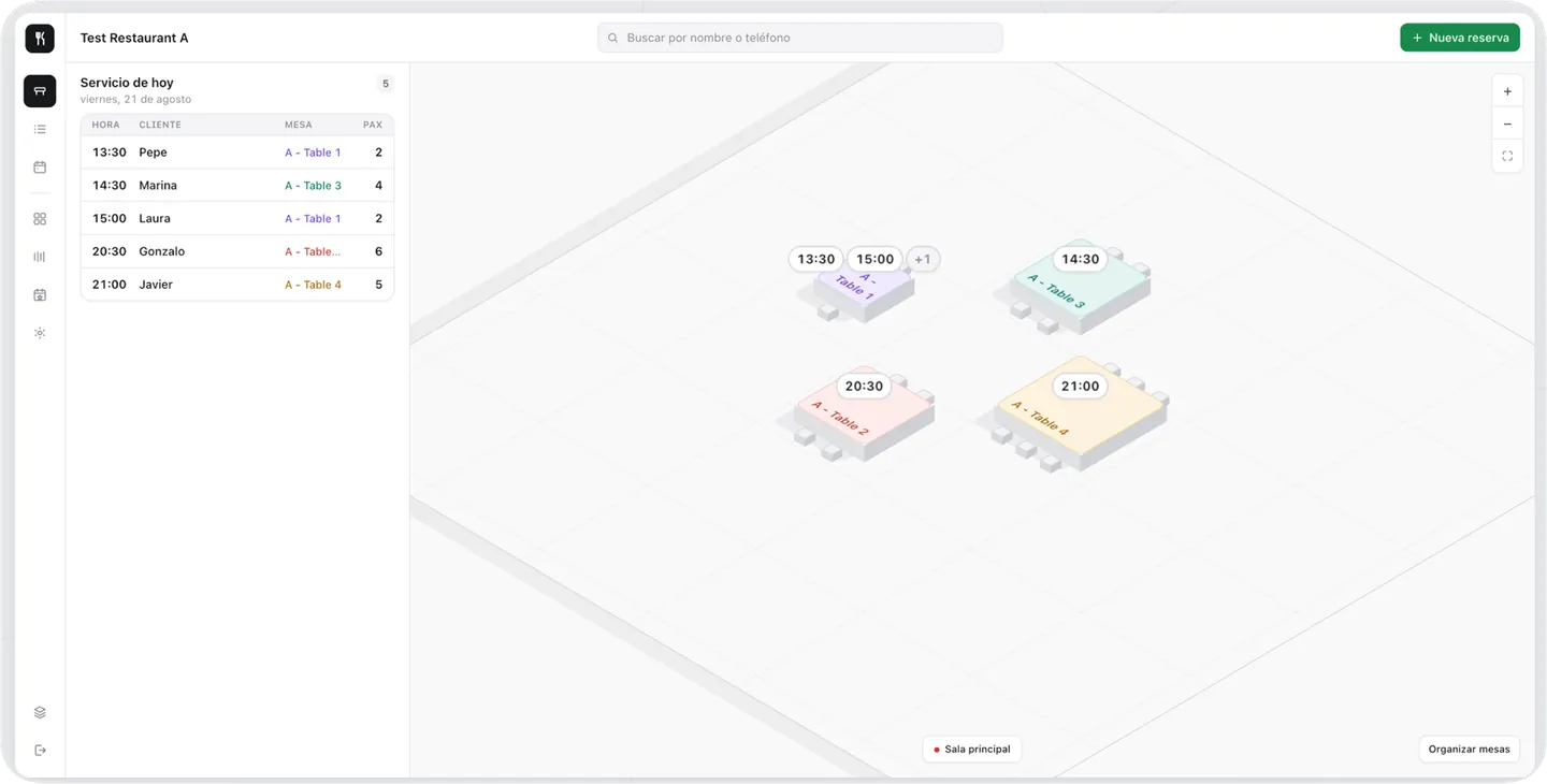 Captura del sistema de reservas de Terron Studio