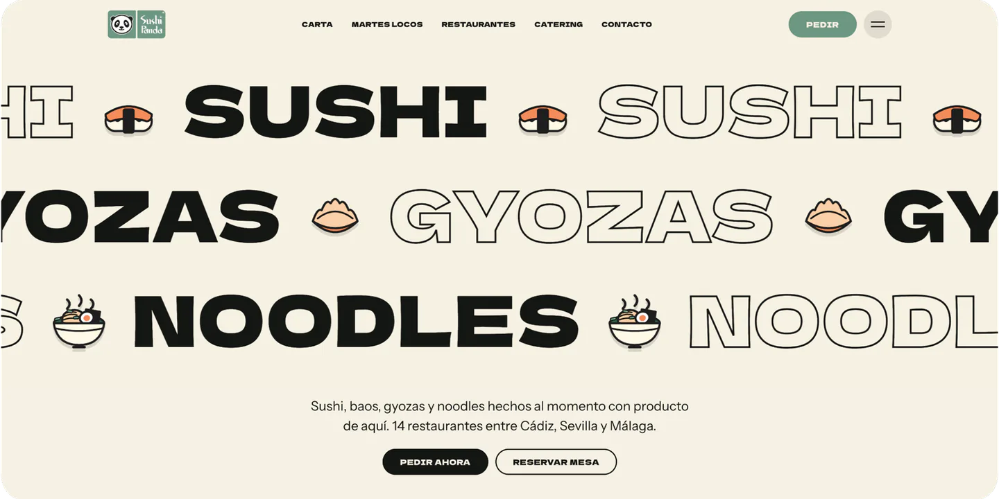 Web de la cadena de restaurantes Sushi Panda